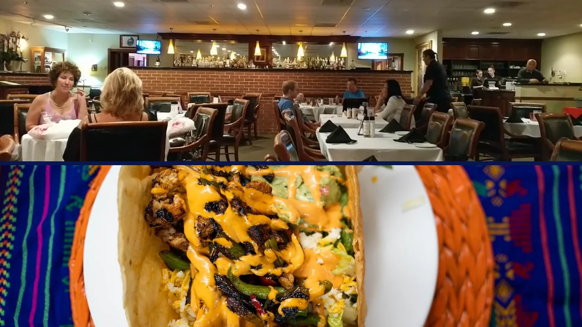 Spacious dining area with classic restaurant seating and decor.